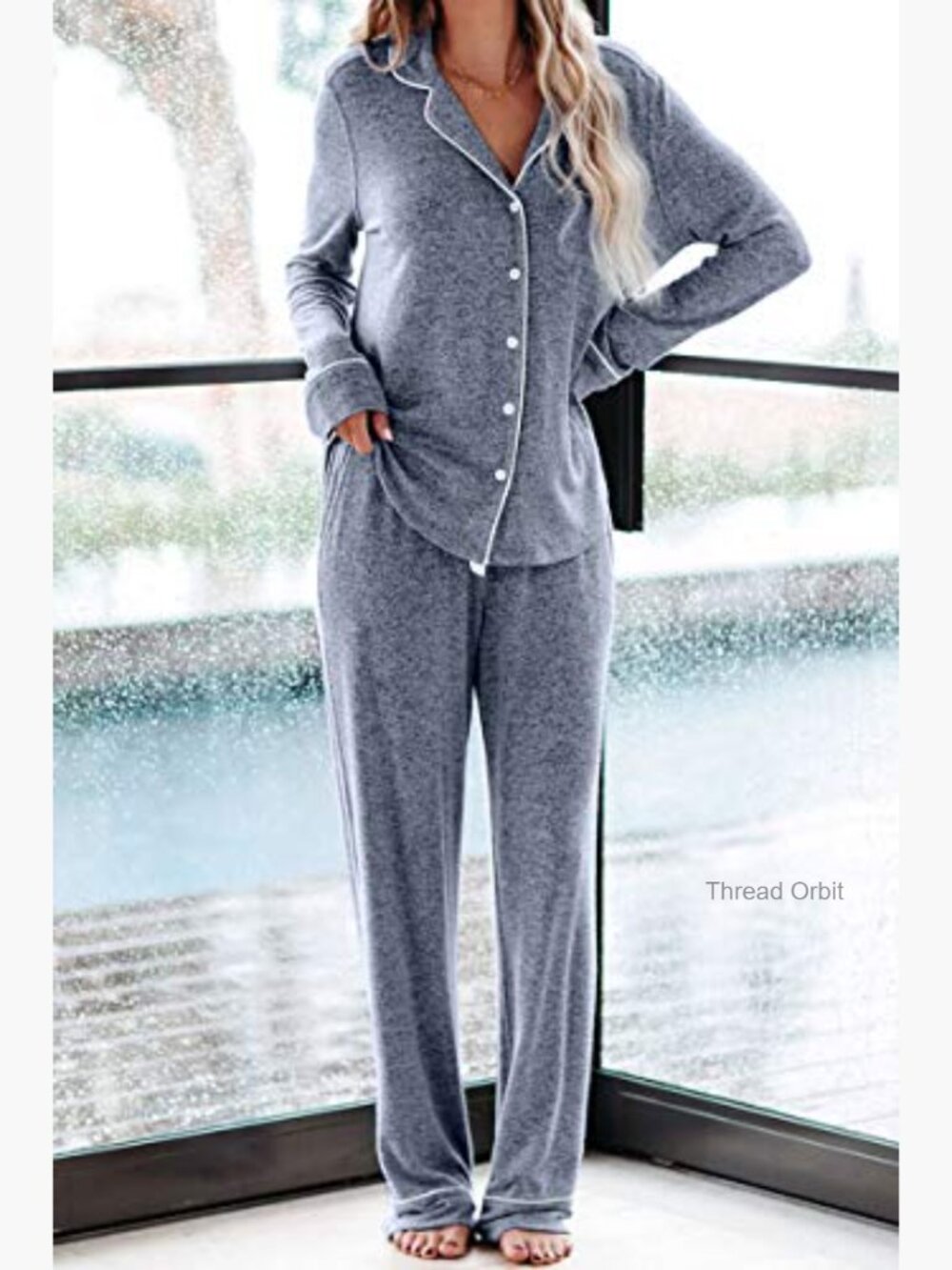 Two Piece Pajama Set Long Sleeve Button Down Sleepwear Lounge Soft - Picture 2 of 7